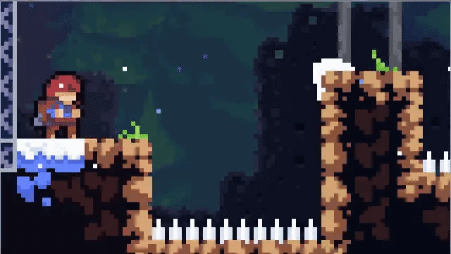 Still from the developer’s illustration of coyote time in Celeste.