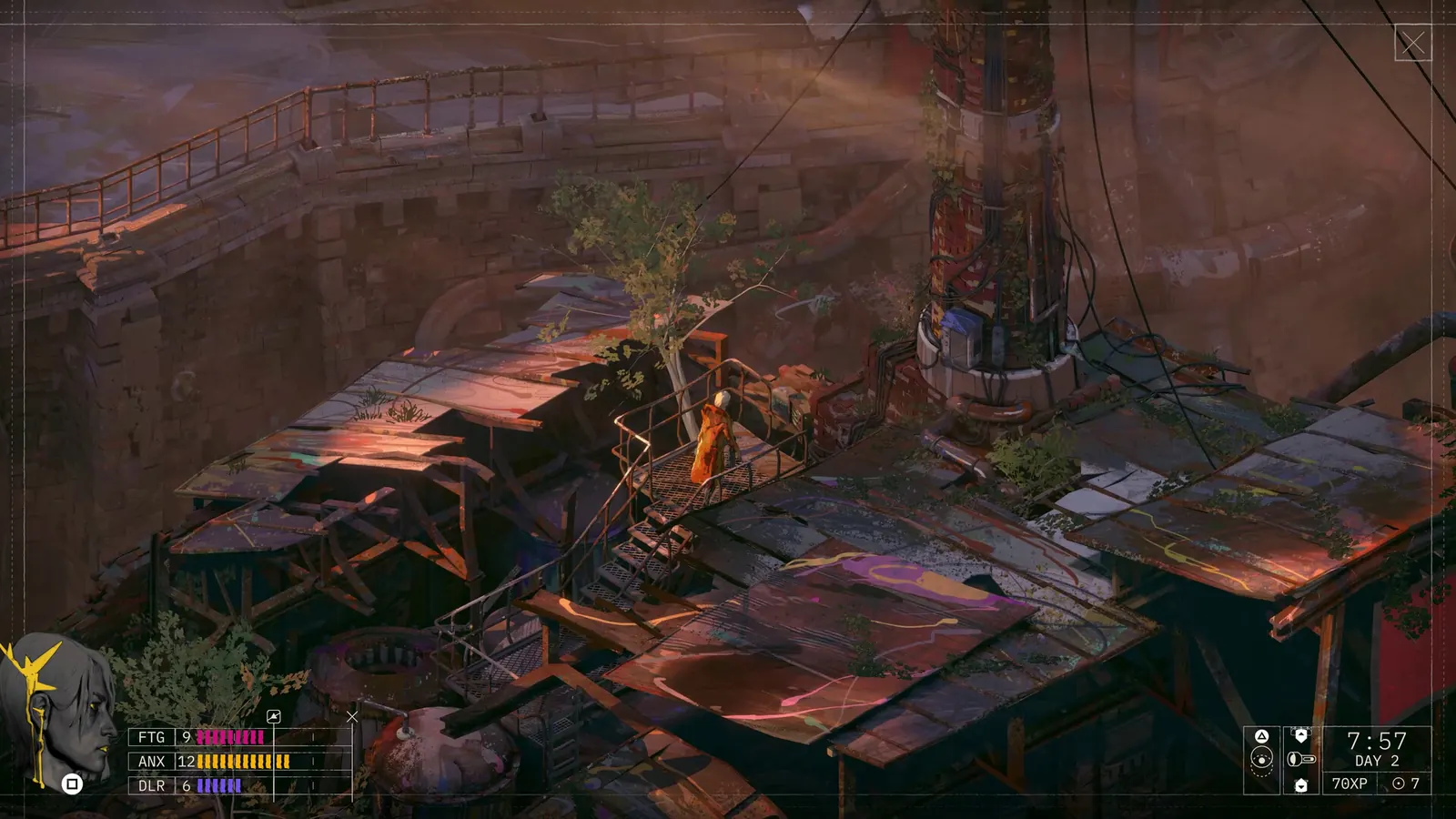 Official ZERO PARADES Director's Cut gameplay showing the operant crossing an industrial rooftop